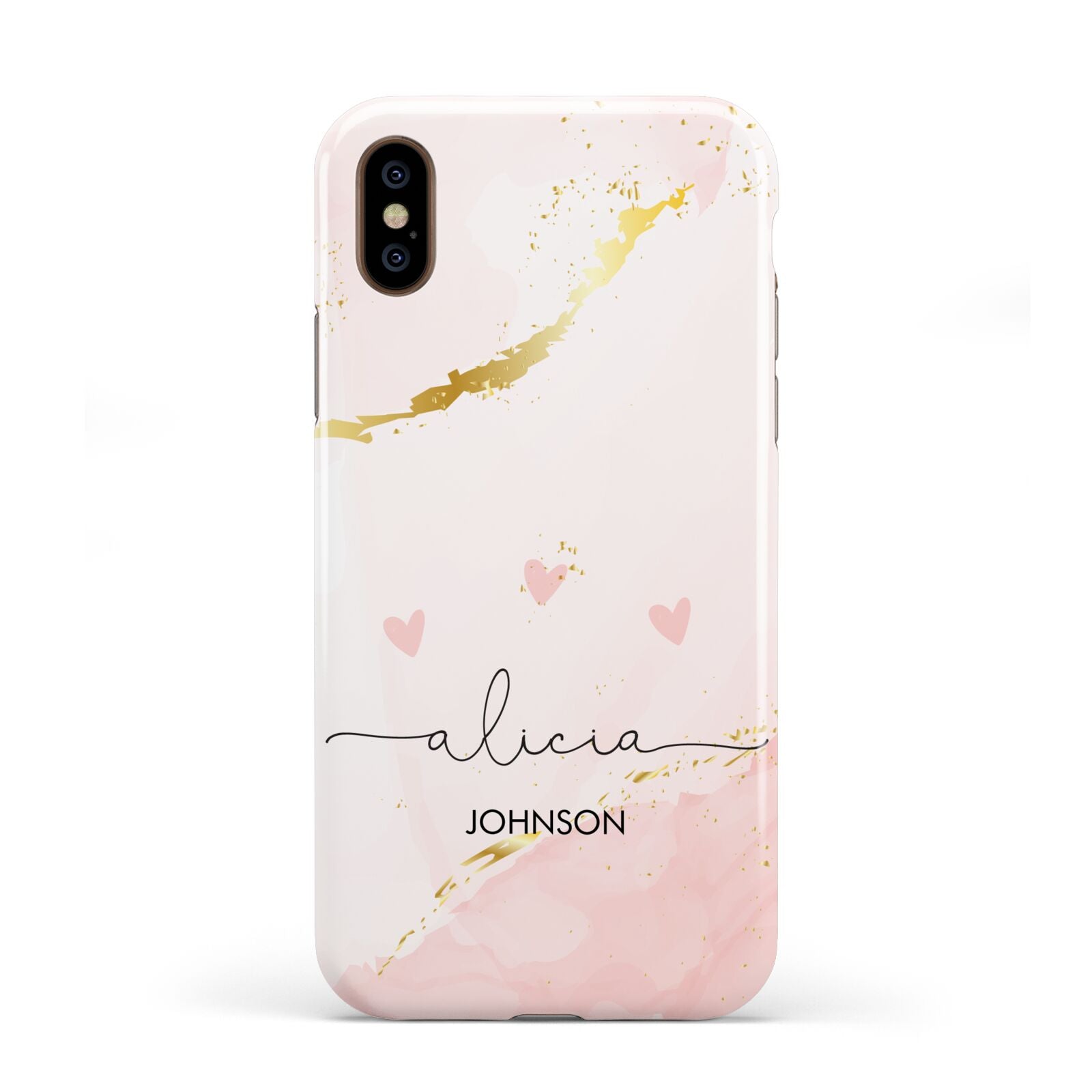 Personalised Pink Gold Marble Names Apple iPhone XS 3D Tough