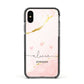 Personalised Pink Gold Marble Names Apple iPhone Xs Impact Case Black Edge on Black Phone