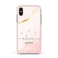 Personalised Pink Gold Marble Names Apple iPhone Xs Impact Case Pink Edge on Gold Phone