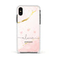 Personalised Pink Gold Marble Names Apple iPhone Xs Impact Case White Edge on Black Phone