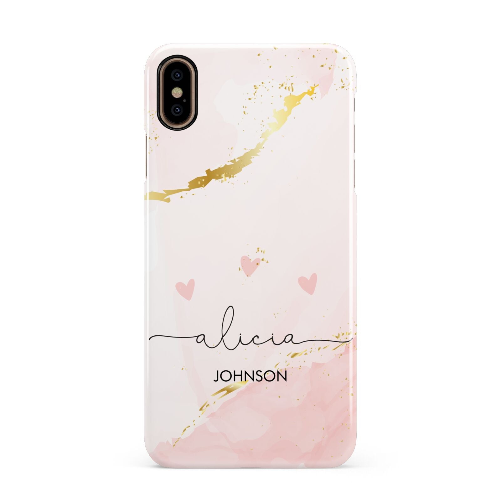 Personalised Pink Gold Marble Names Apple iPhone Xs Max 3D Snap Case