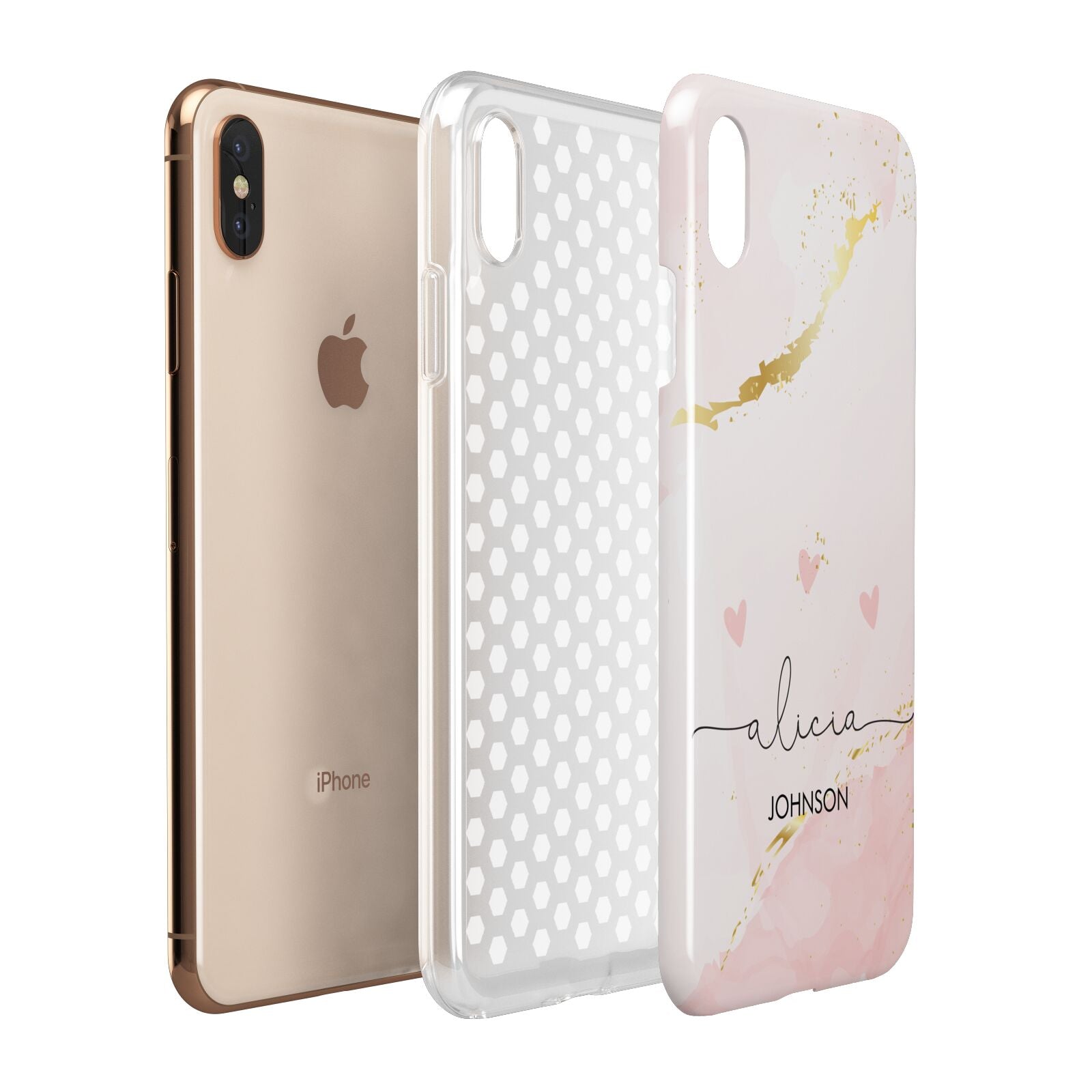 Personalised Pink Gold Marble Names Apple iPhone Xs Max 3D Tough Case Expanded View