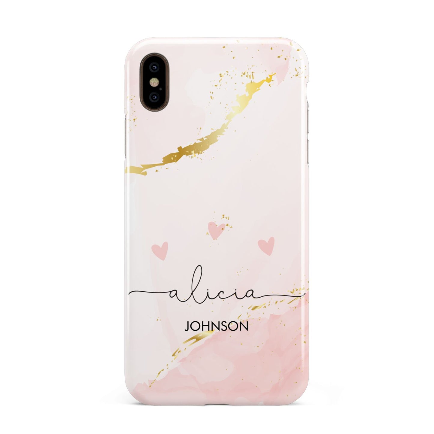 Personalised Pink Gold Marble Names Apple iPhone Xs Max 3D Tough Case