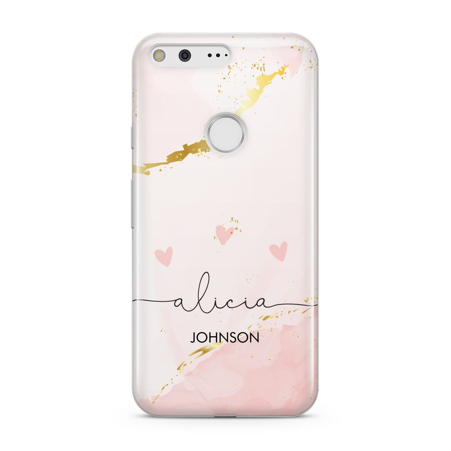 Personalised Pink Gold Marble Names Google Pixel Case