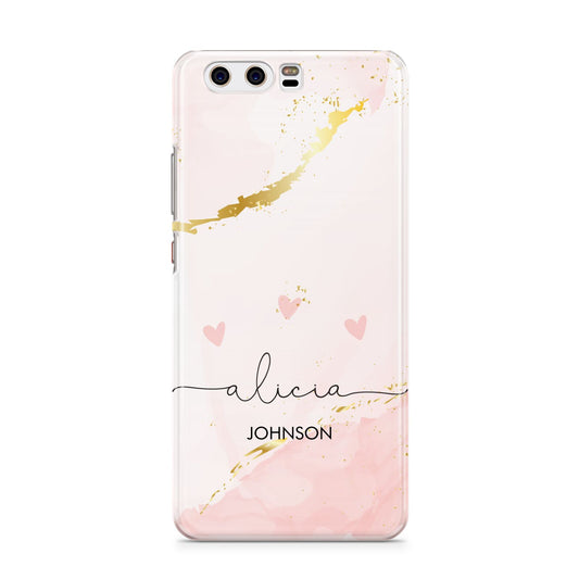 Personalised Pink Gold Marble Names Huawei P10 Phone Case