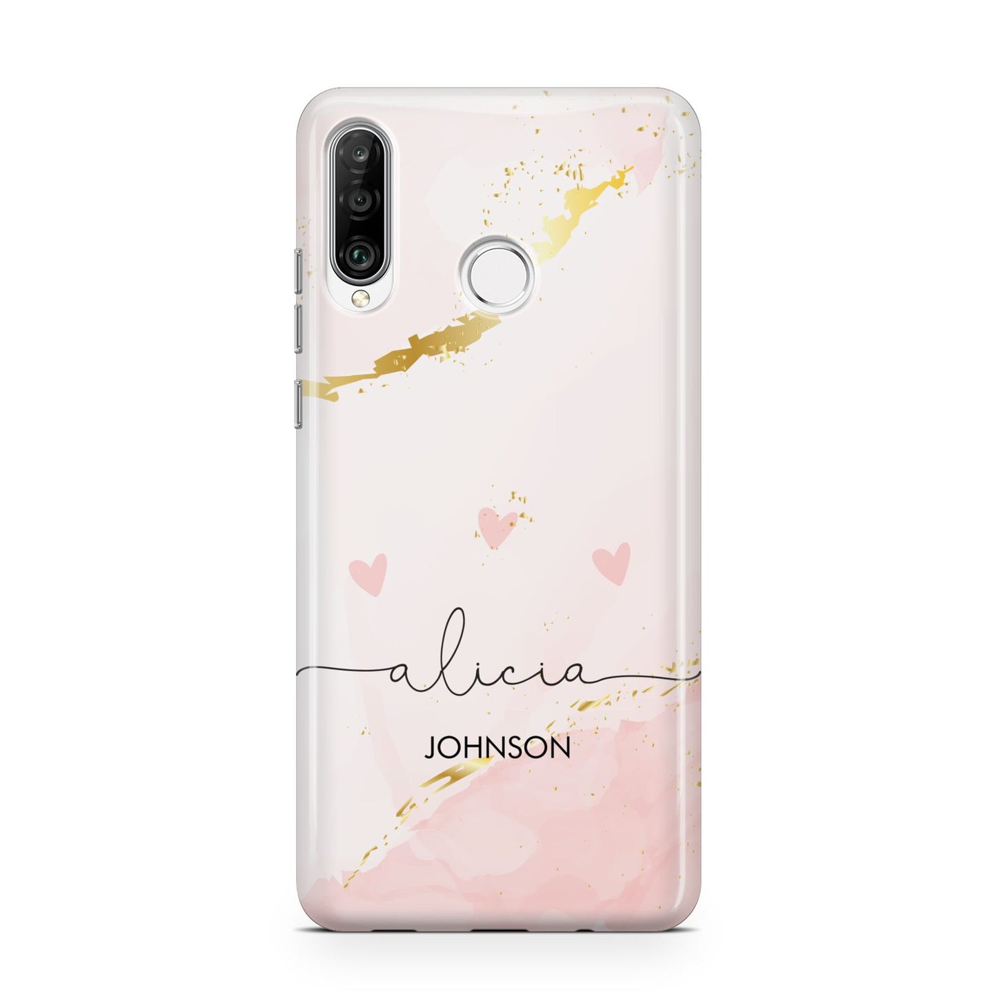 Personalised Pink Gold Marble Names Huawei P30 Lite Phone Case