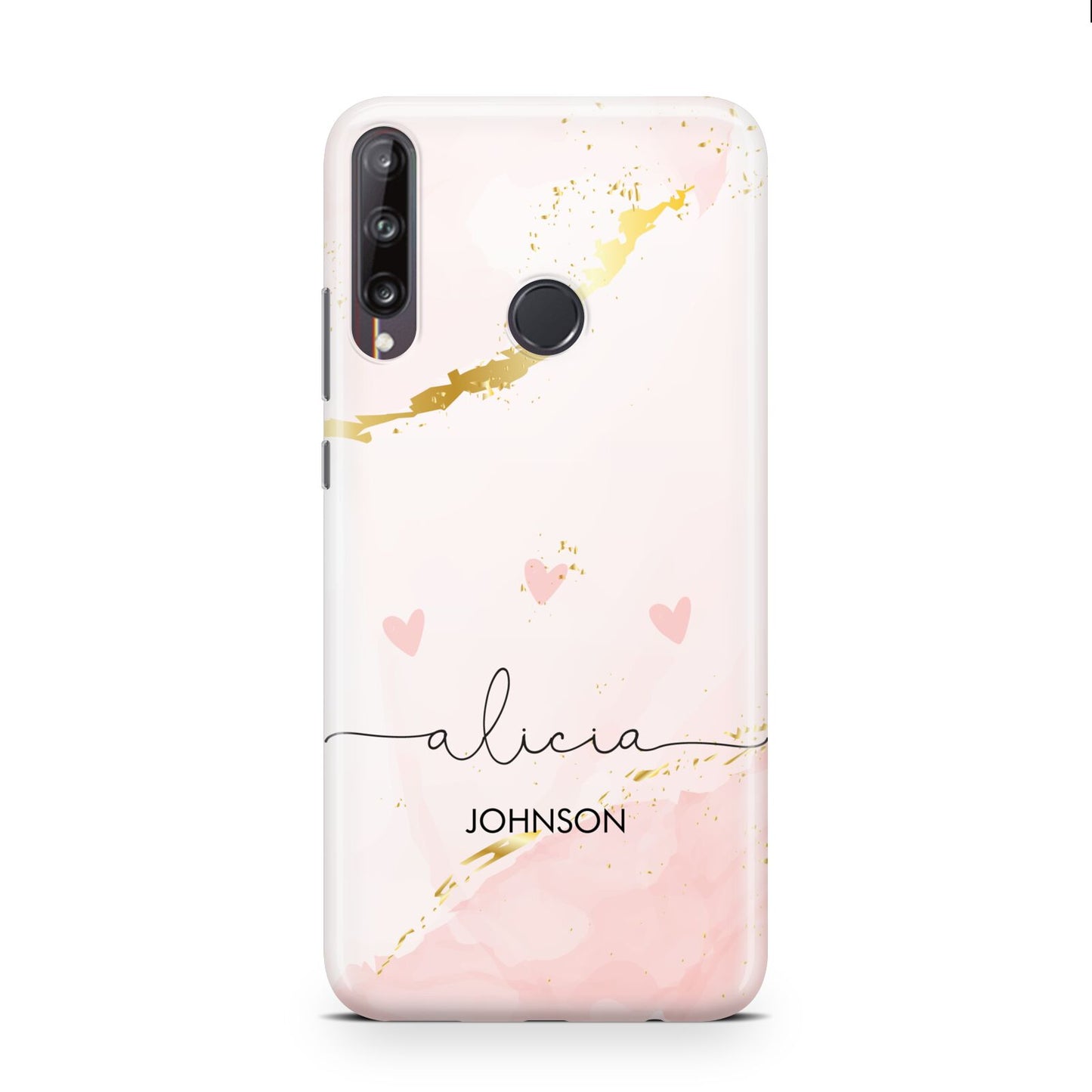 Personalised Pink Gold Marble Names Huawei P40 Lite E Phone Case