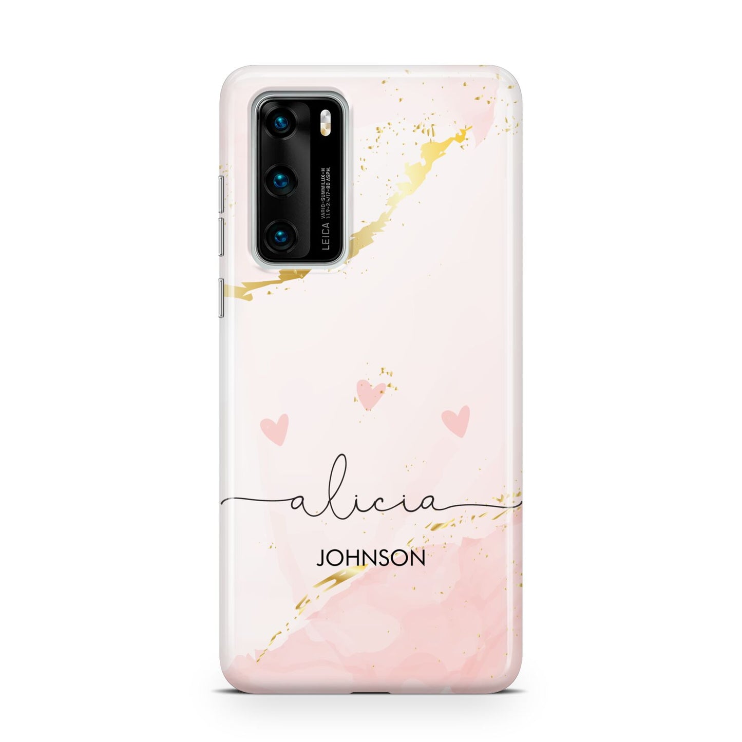 Personalised Pink Gold Marble Names Huawei P40 Phone Case