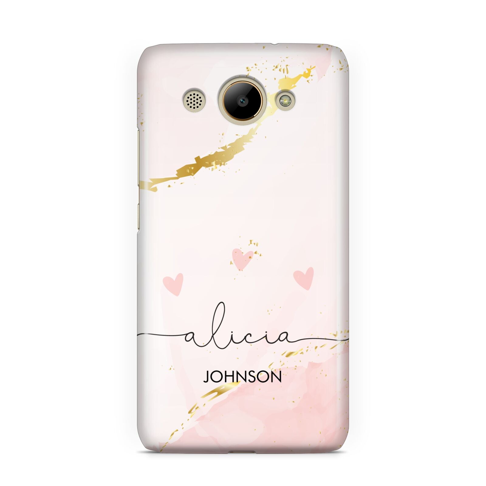 Personalised Pink Gold Marble Names Huawei Y3 2017