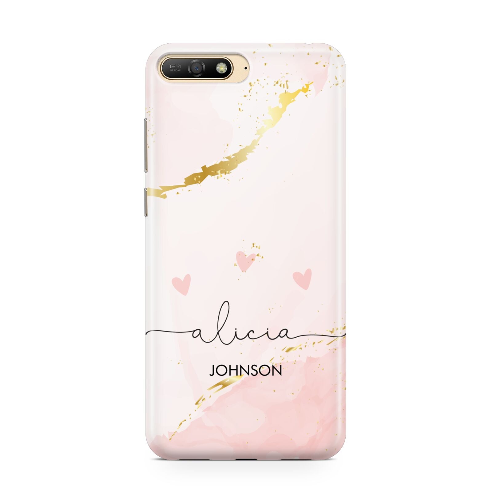 Personalised Pink Gold Marble Names Huawei Y6 2018