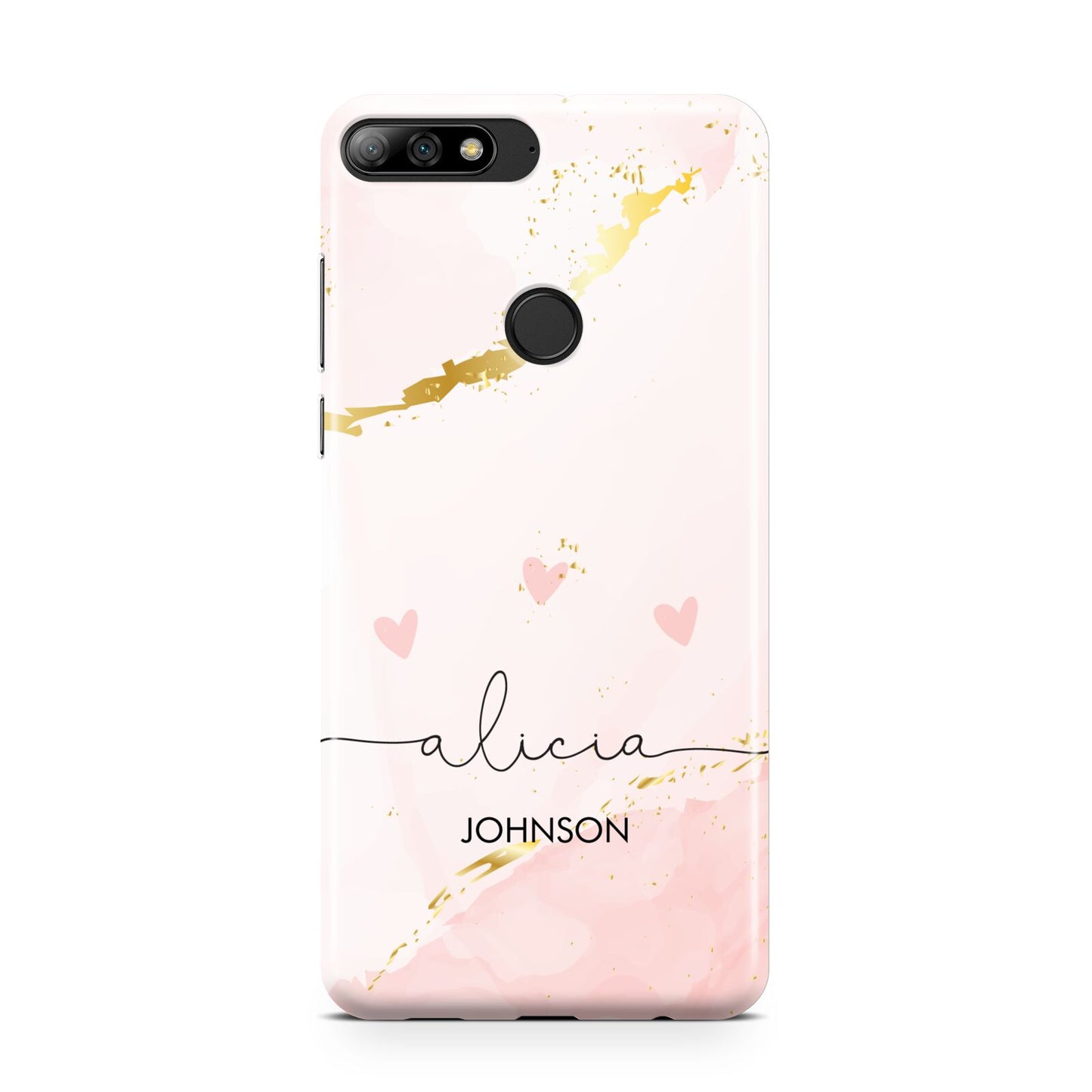 Personalised Pink Gold Marble Names Huawei Y7 2018