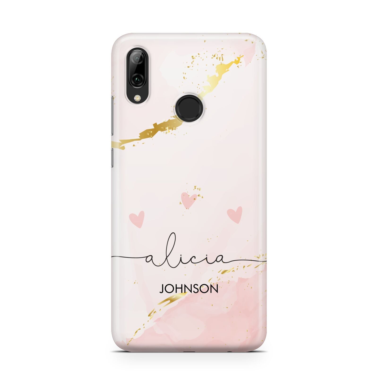 Personalised Pink Gold Marble Names Huawei Y7 2019