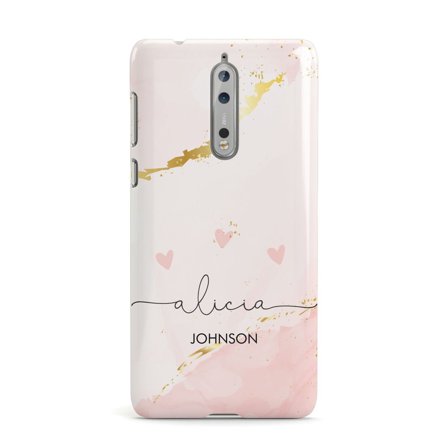 Personalised Pink Gold Marble Names Nokia Case