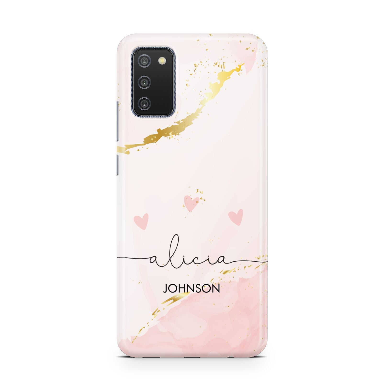 Personalised Pink Gold Marble Names Samsung A02s Case