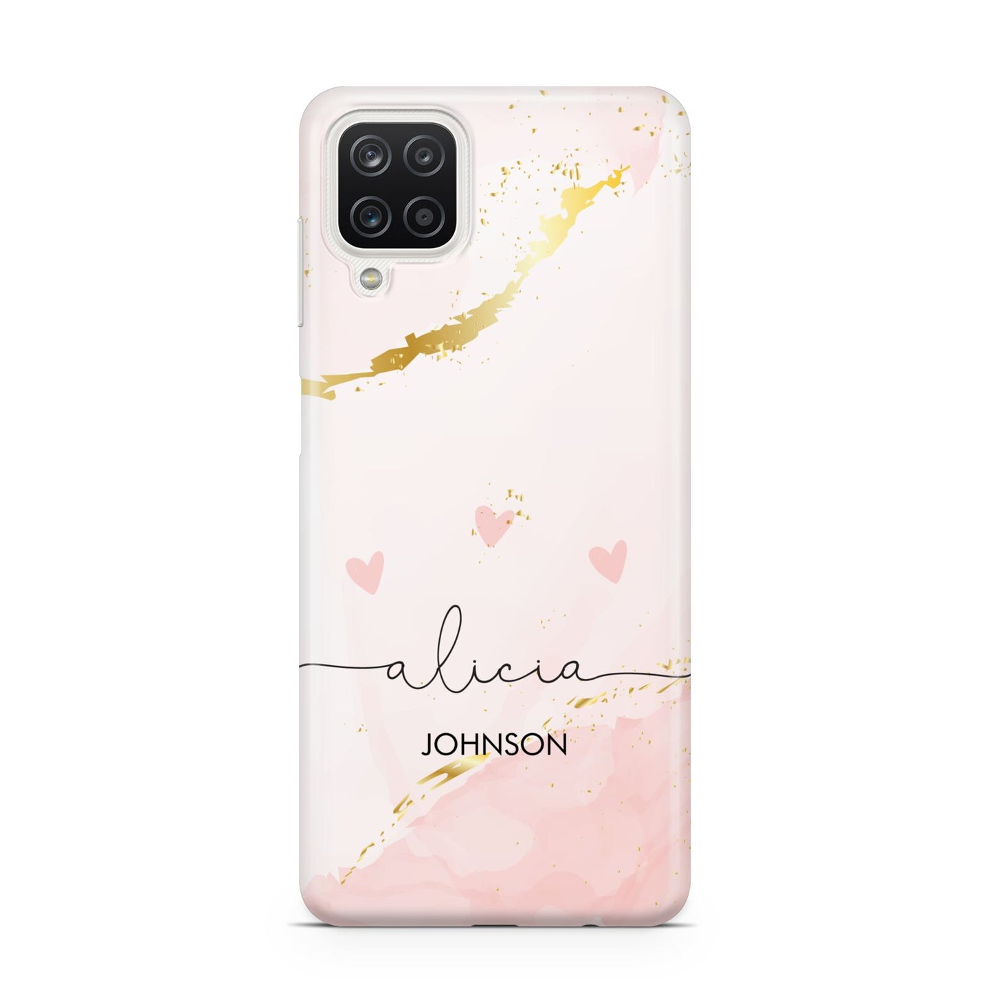 Personalised Pink Gold Marble Names Samsung A12 Case