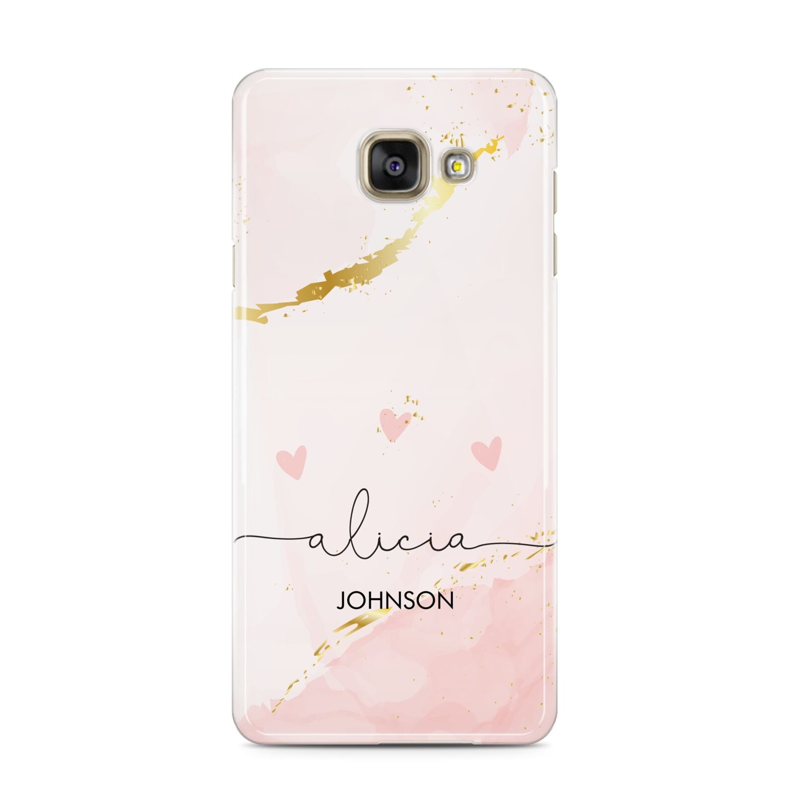 Personalised Pink Gold Marble Names Samsung Galaxy A3 2016 Case on gold phone