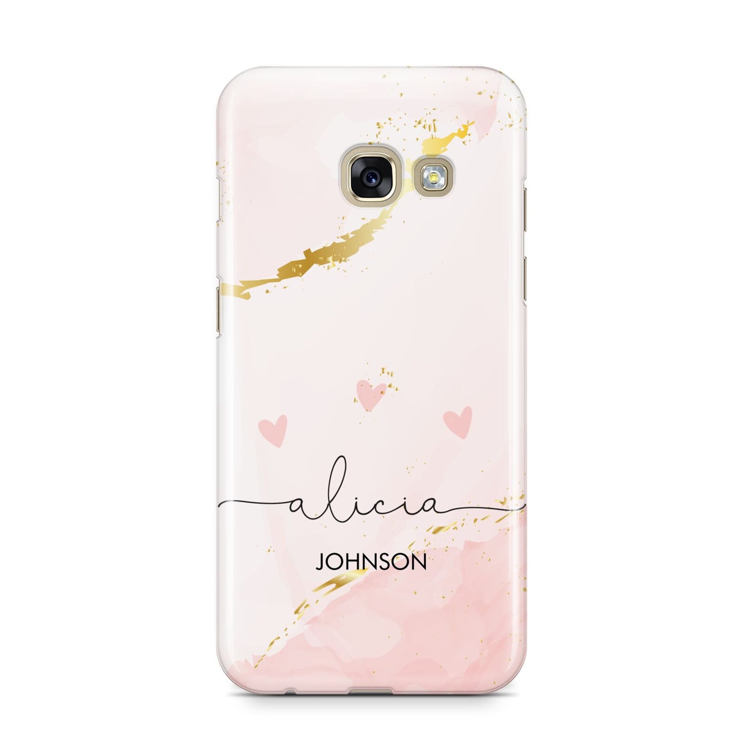 Personalised Pink Gold Marble Names Samsung Galaxy A3 2017 Case on gold phone