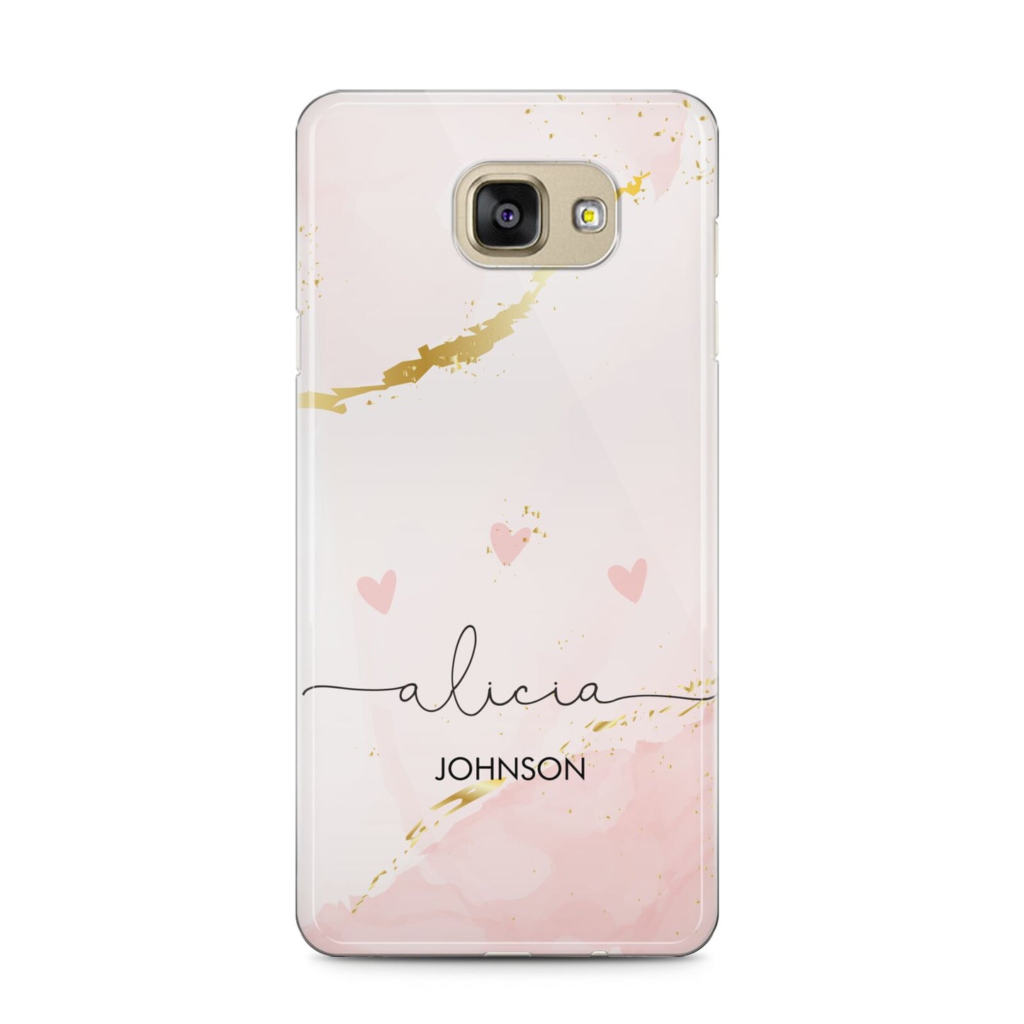 Personalised Pink Gold Marble Names Samsung Galaxy A5 2016 Case on gold phone