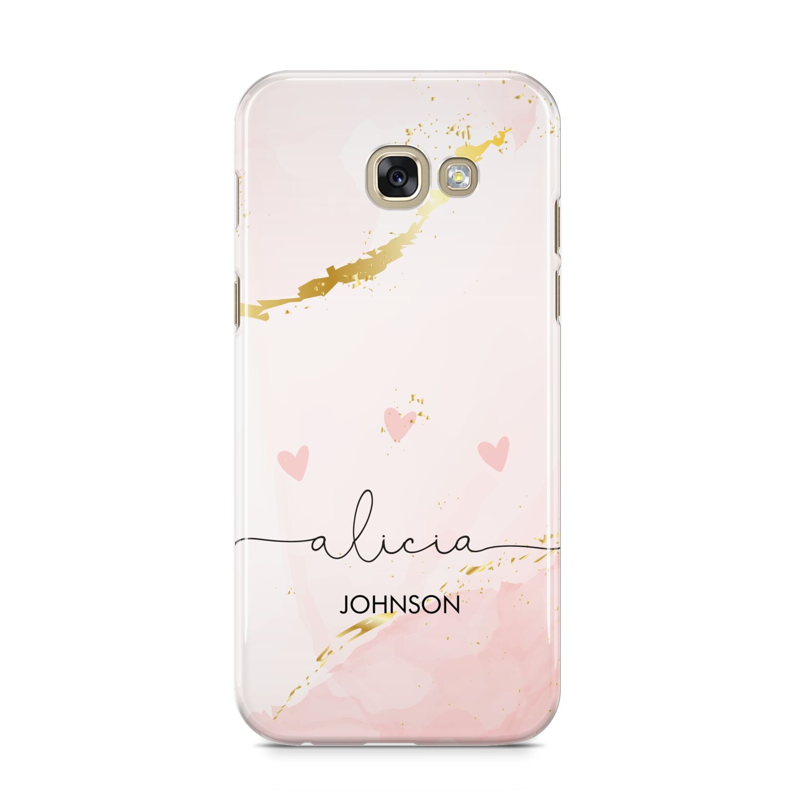 Personalised Pink Gold Marble Names Samsung Galaxy A5 2017 Case on gold phone