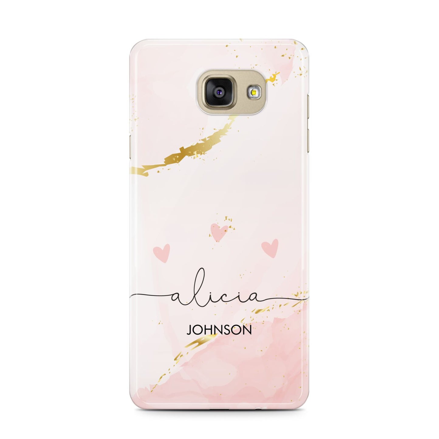 Personalised Pink Gold Marble Names Samsung Galaxy A7 2016 Case on gold phone