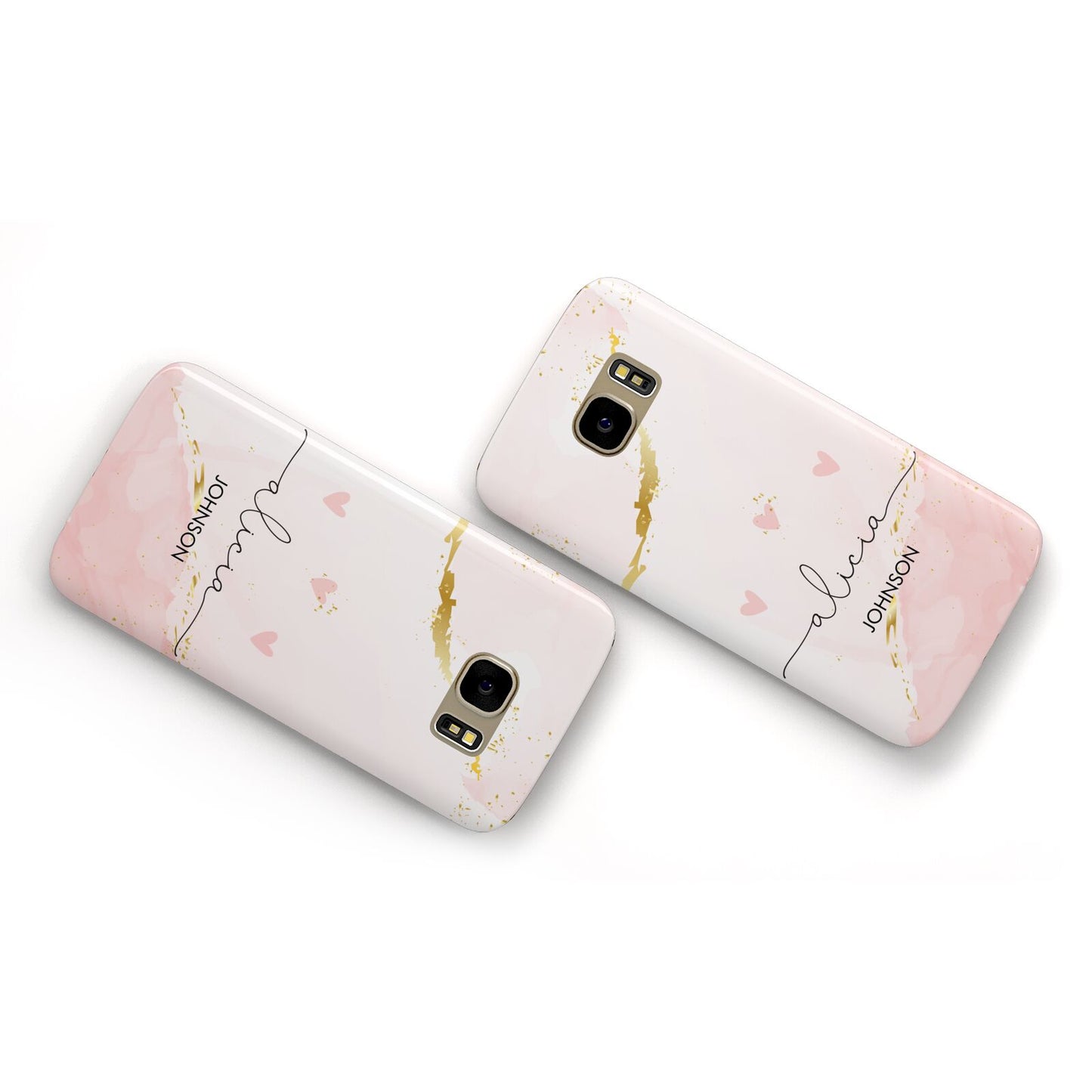 Personalised Pink Gold Marble Names Samsung Galaxy Case Flat Overview