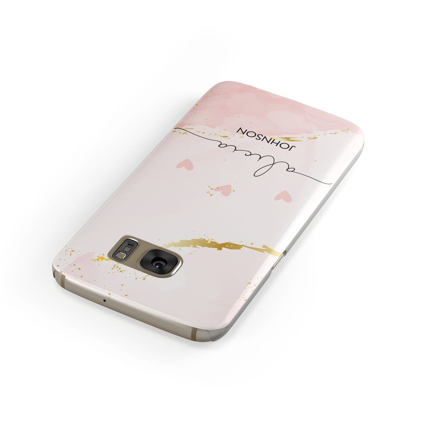 Personalised Pink Gold Marble Names Samsung Galaxy Case Front Close Up