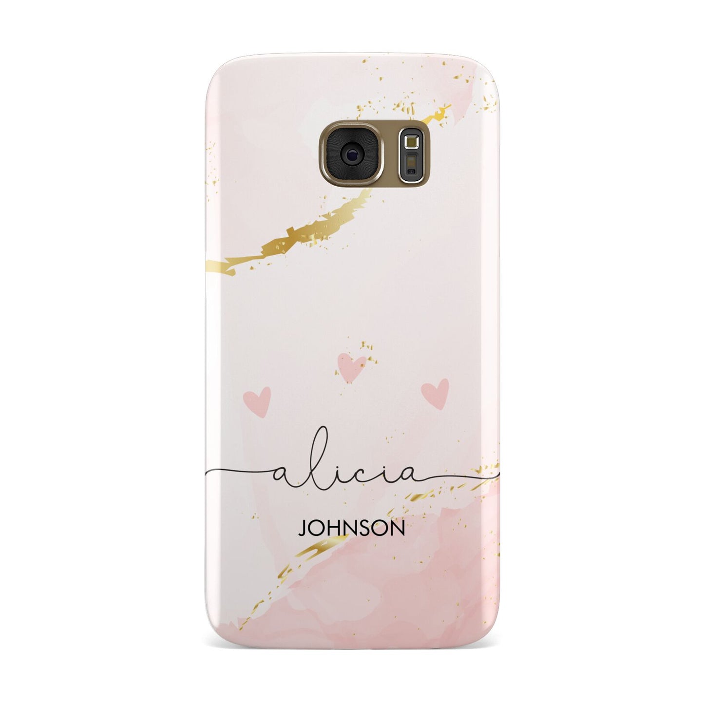 Personalised Pink Gold Marble Names Samsung Galaxy Case