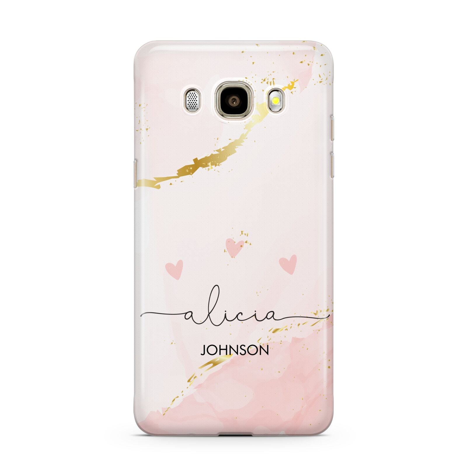 Personalised Pink Gold Marble Names Samsung Galaxy J7 2016 Case on gold phone