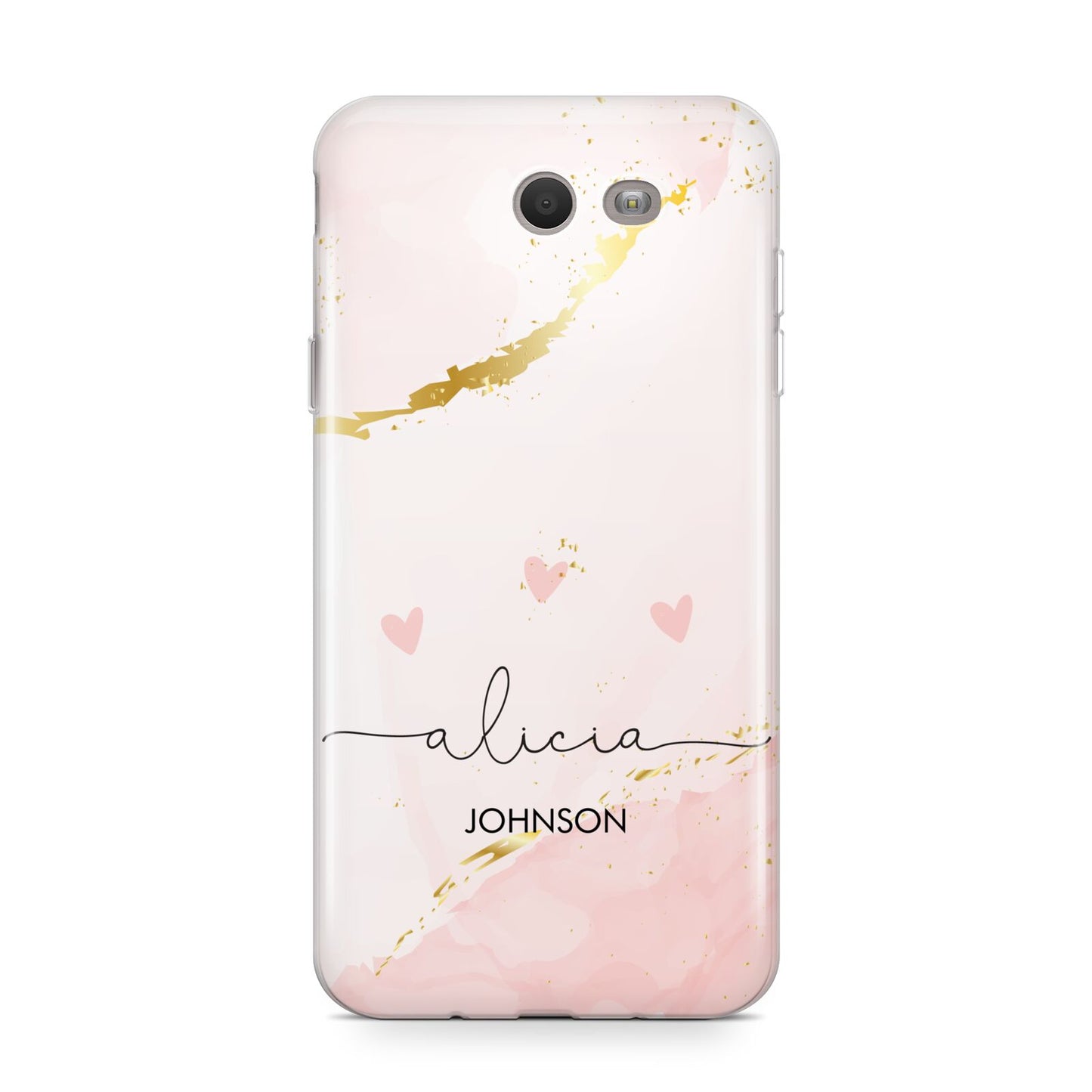 Personalised Pink Gold Marble Names Samsung Galaxy J7 2017 Case