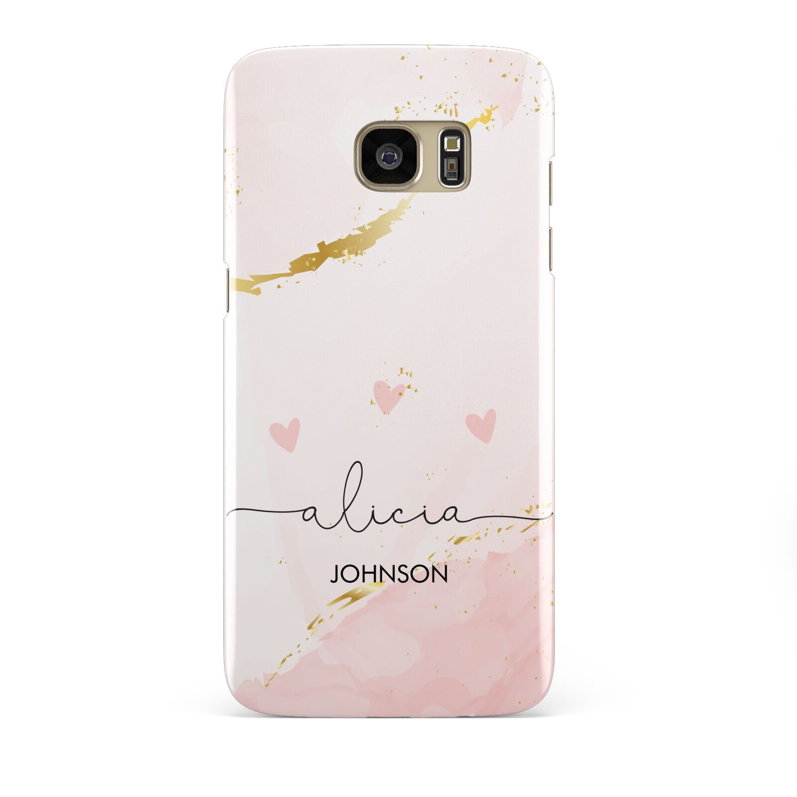 Personalised Pink Gold Marble Names Samsung Galaxy S7 Edge Case