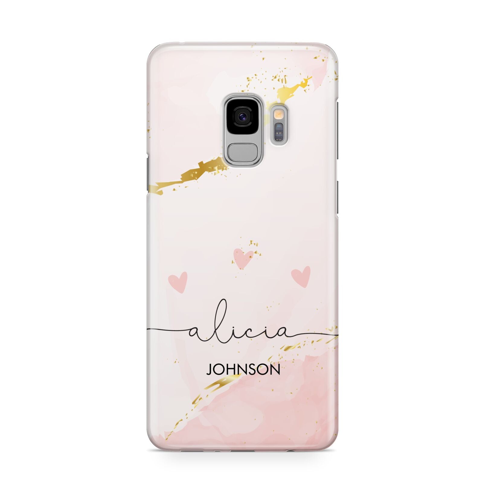 Personalised Pink Gold Marble Names Samsung Galaxy S9 Case