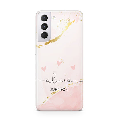 Personalised Pink Gold Marble Names Samsung S21 Case