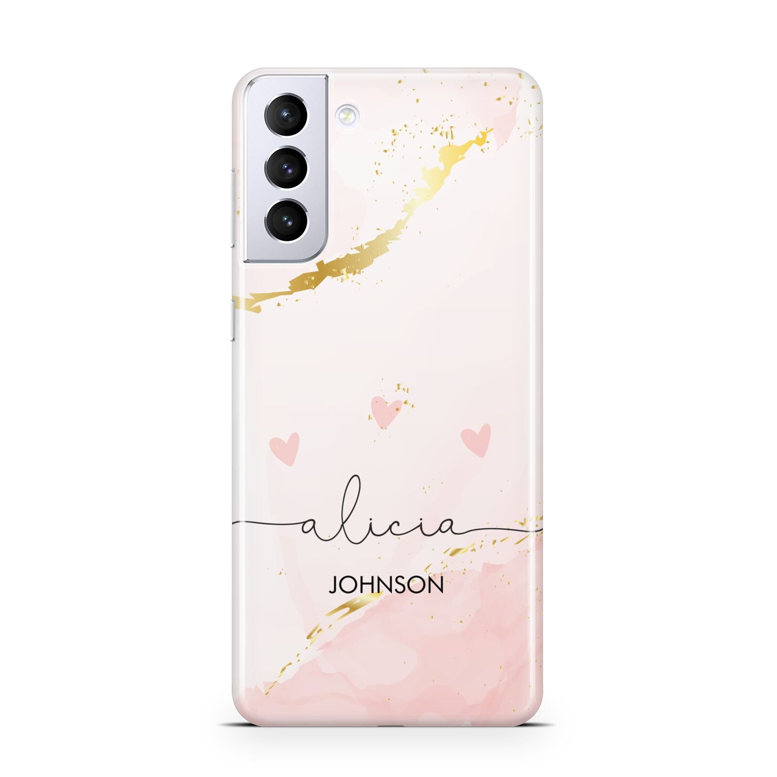 Personalised Pink Gold Marble Names Samsung S21 Plus Case