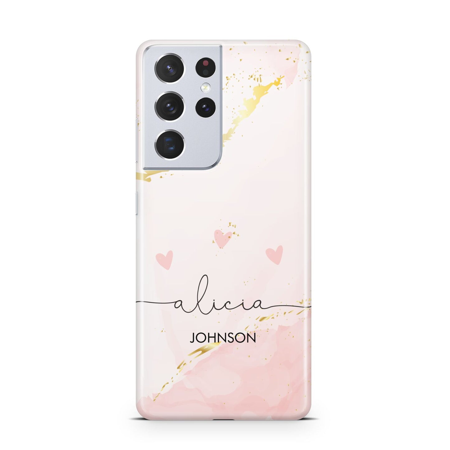 Personalised Pink Gold Marble Names Samsung S21 Ultra Case