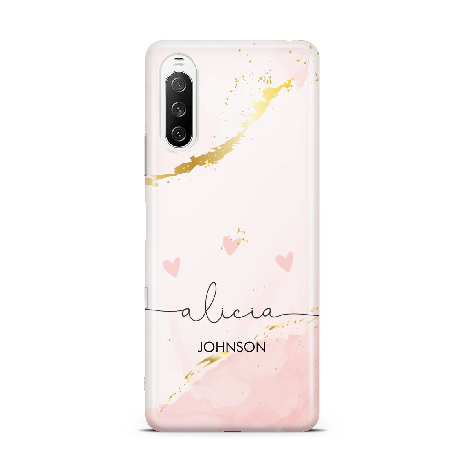 Personalised Pink Gold Marble Names Sony Xperia 10 III Case