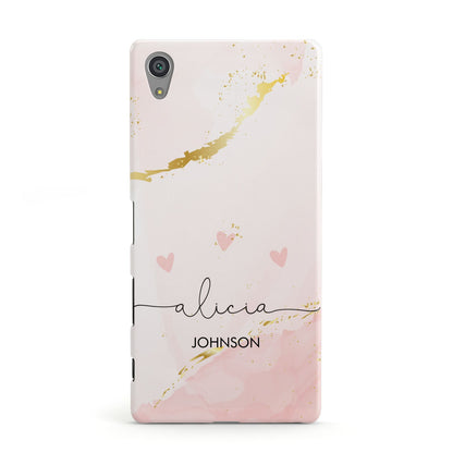 Personalised Pink Gold Marble Names Sony Xperia Case