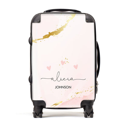 Personalised Pink Gold Marble Names Suitcase