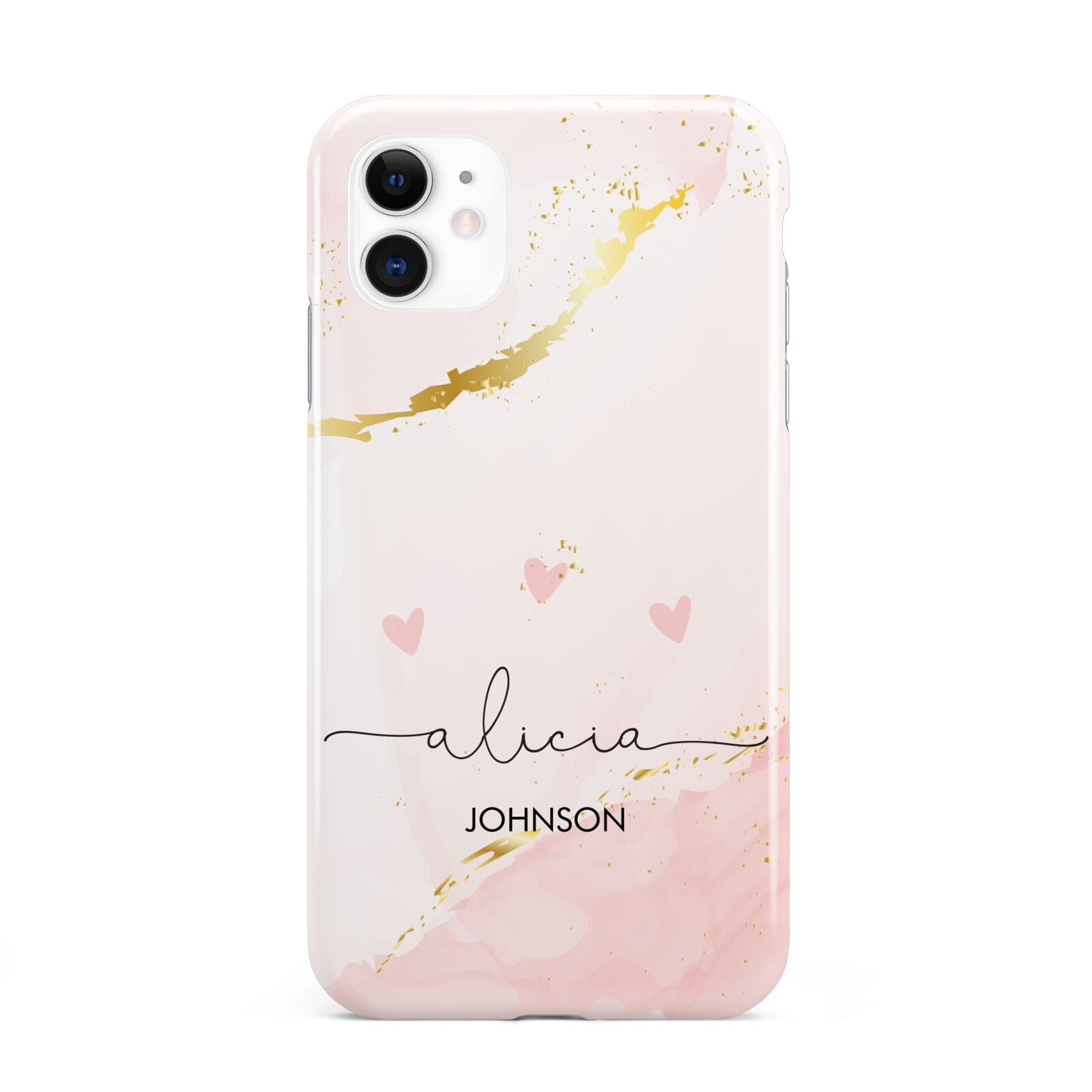 Personalised Pink Gold Marble Names iPhone 11 3D Tough Case