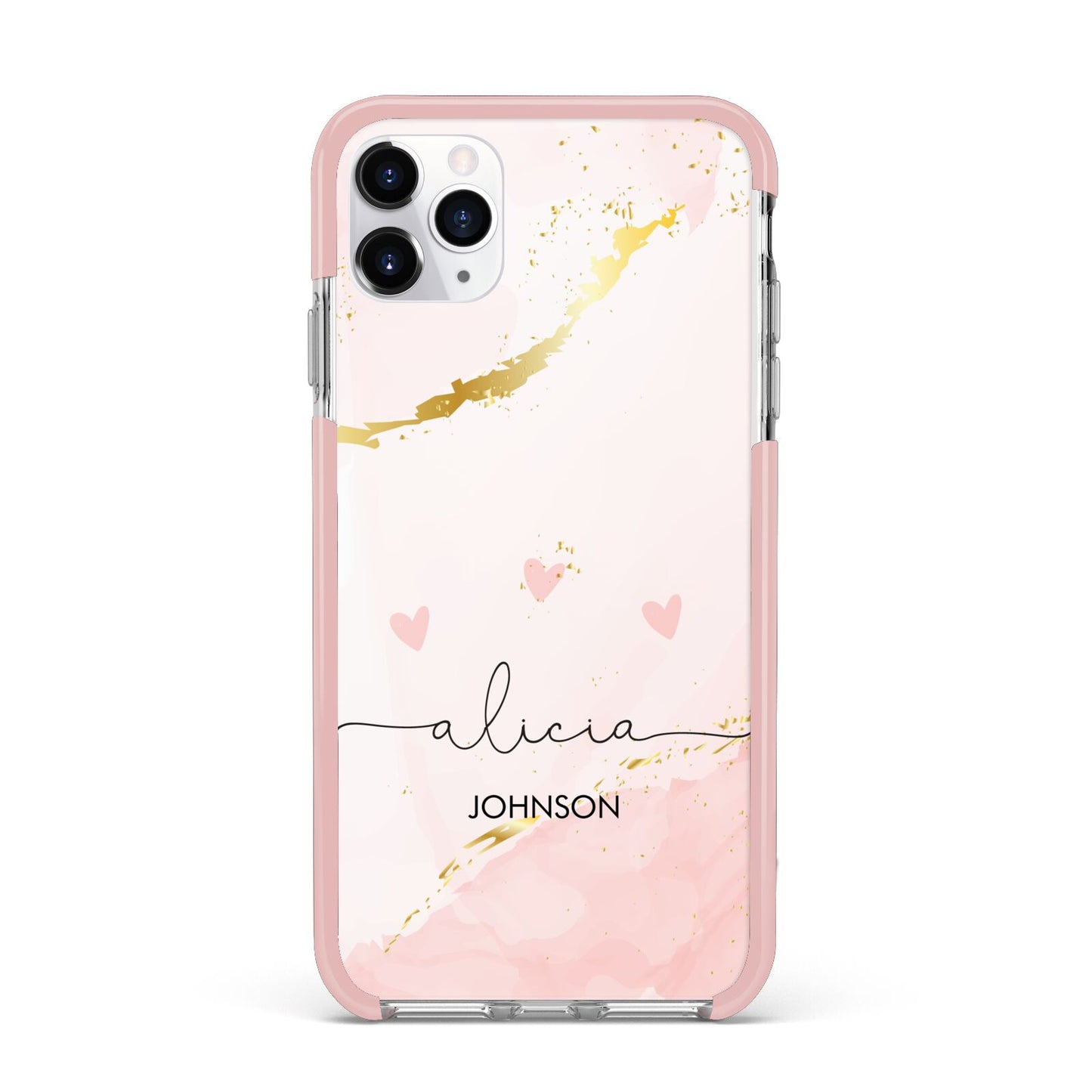 Personalised Pink Gold Marble Names iPhone 11 Pro Max Impact Pink Edge Case