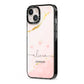 Personalised Pink Gold Marble Names iPhone 13 Black Impact Case Side Angle on Silver phone