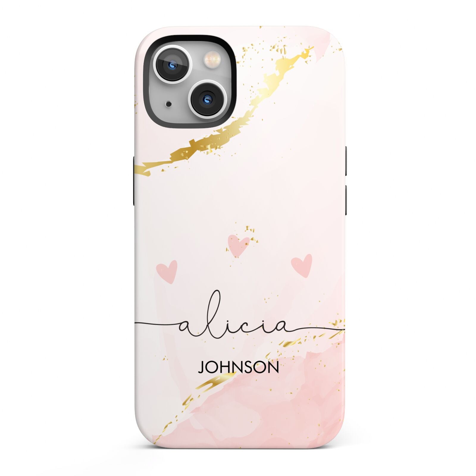 Personalised Pink Gold Marble Names iPhone 13 Full Wrap 3D Tough Case