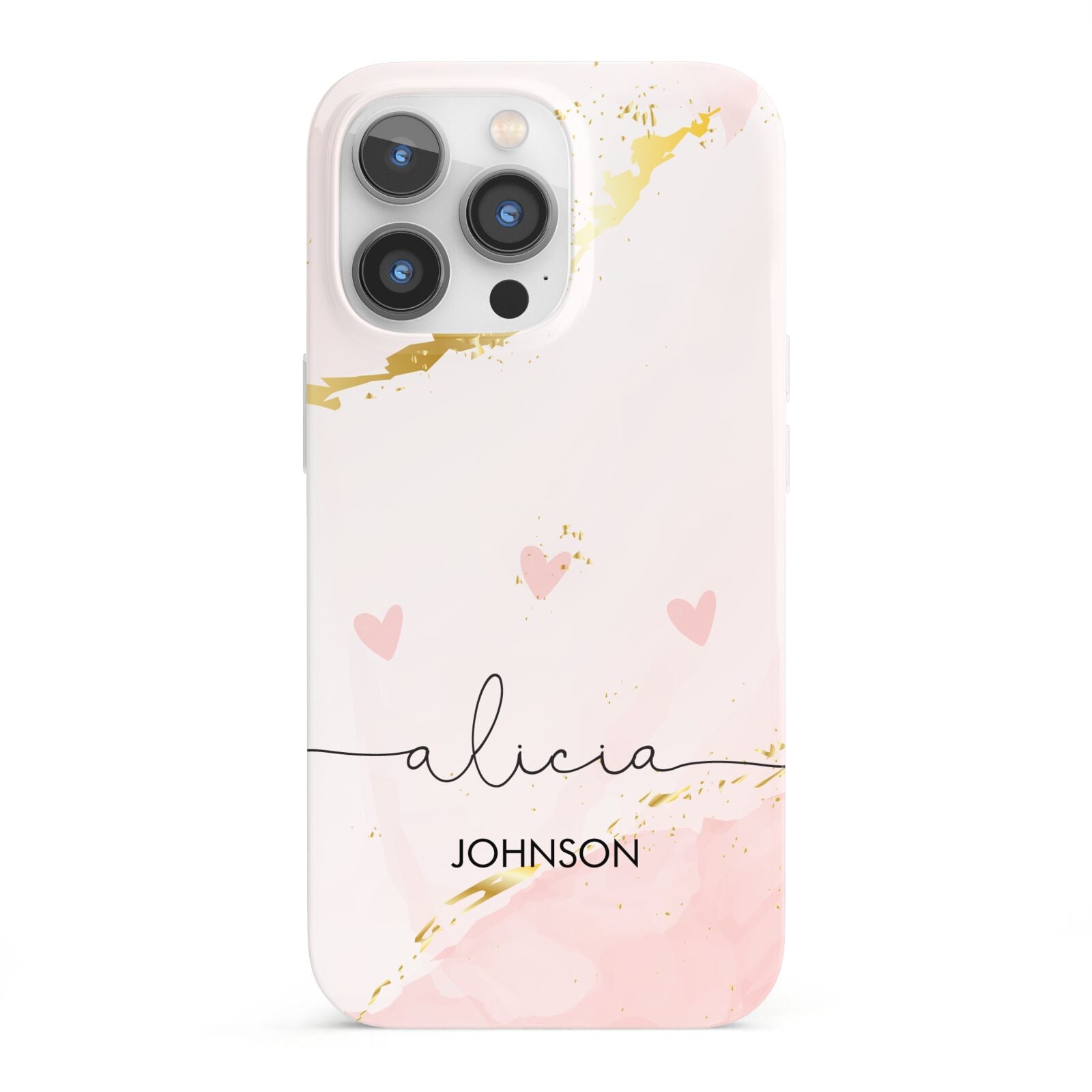 Personalised Pink Gold Marble Names iPhone 13 Pro Full Wrap 3D Snap Case
