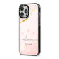 Personalised Pink Gold Marble Names iPhone 13 Pro Max Black Impact Case Side Angle on Silver phone
