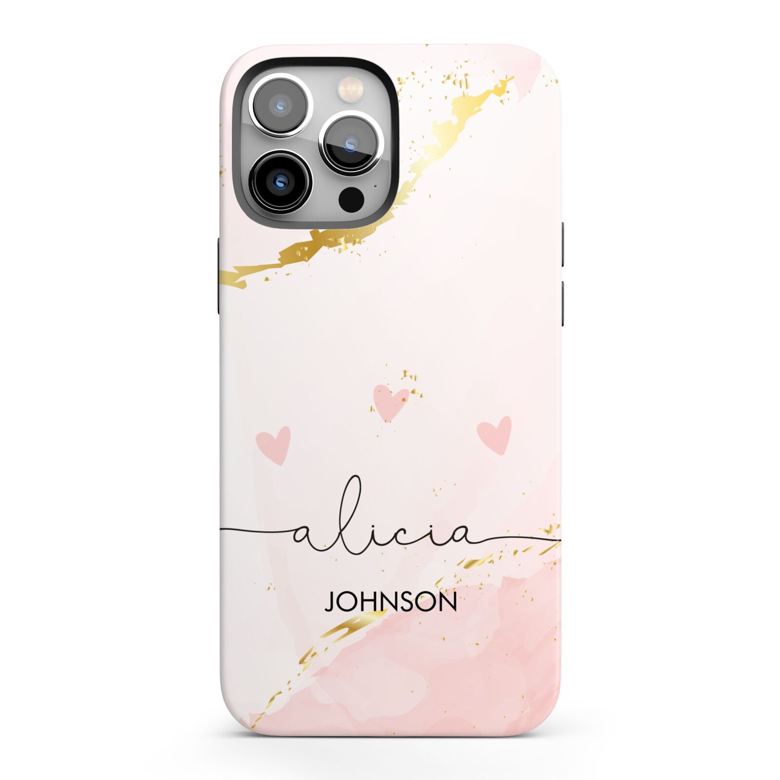 Personalised Pink Gold Marble Names iPhone 13 Pro Max Full Wrap 3D Tough Case