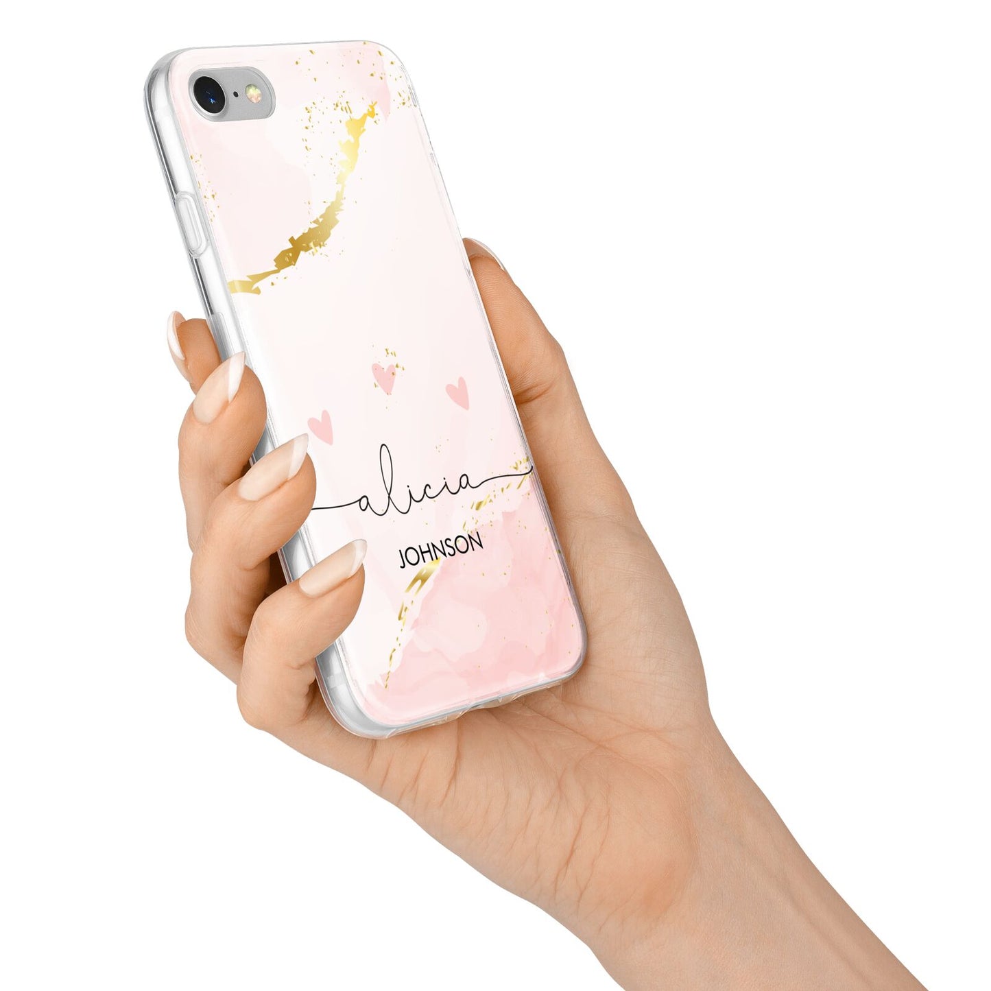 Personalised Pink Gold Marble Names iPhone 7 Bumper Case on Silver iPhone Alternative Image