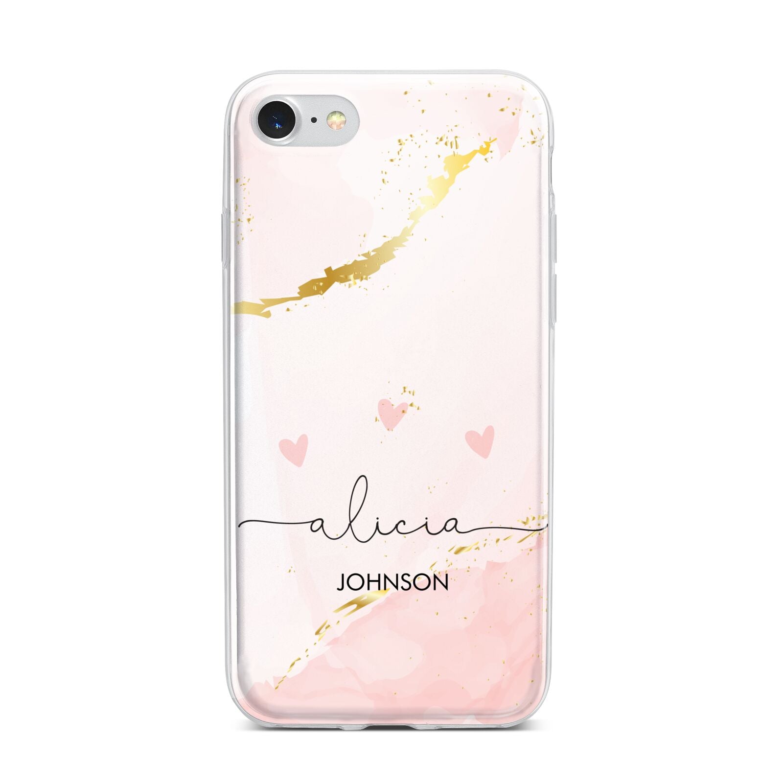 Personalised Pink Gold Marble Names iPhone 7 Bumper Case on Silver iPhone