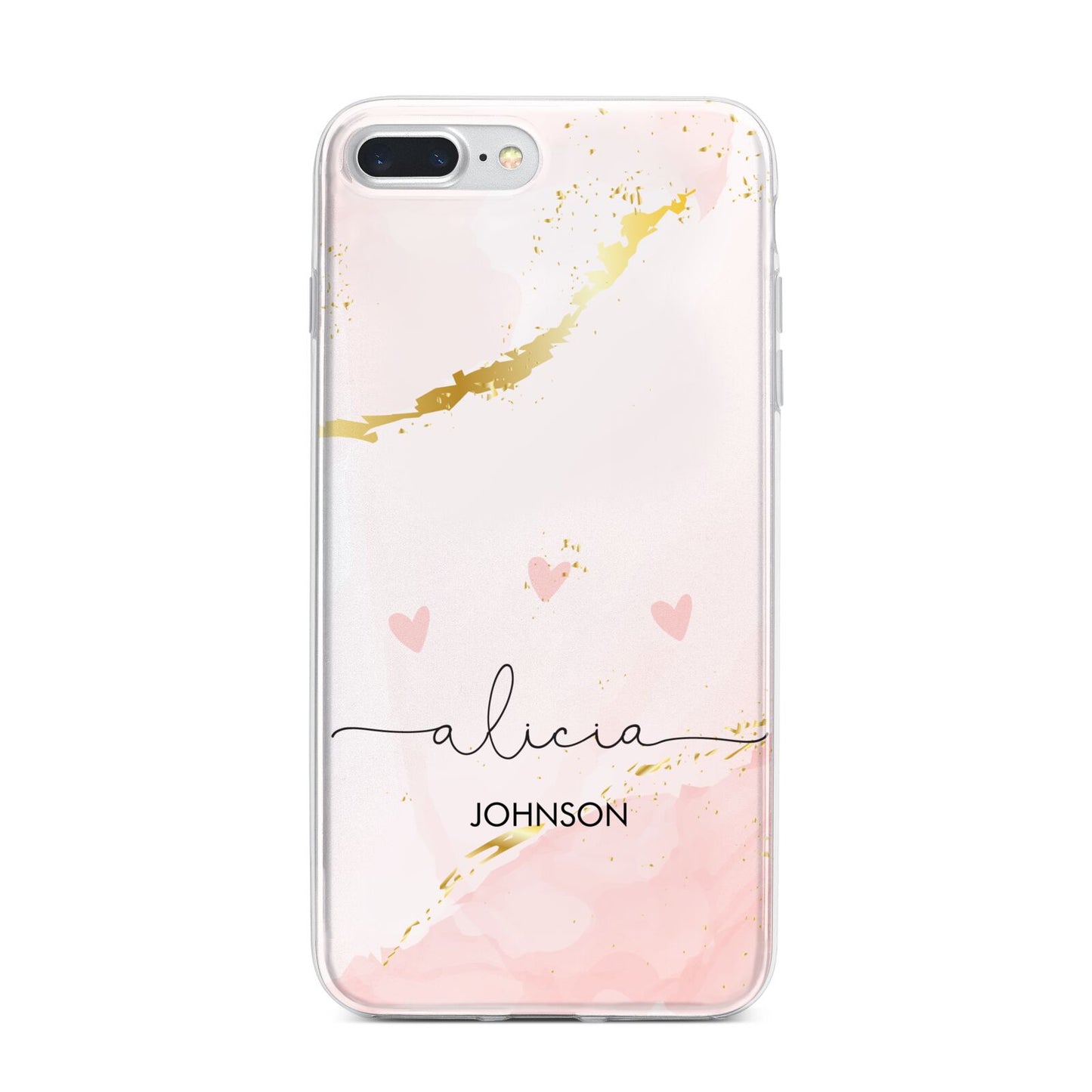 Personalised Pink Gold Marble Names iPhone 7 Plus Bumper Case on Silver iPhone