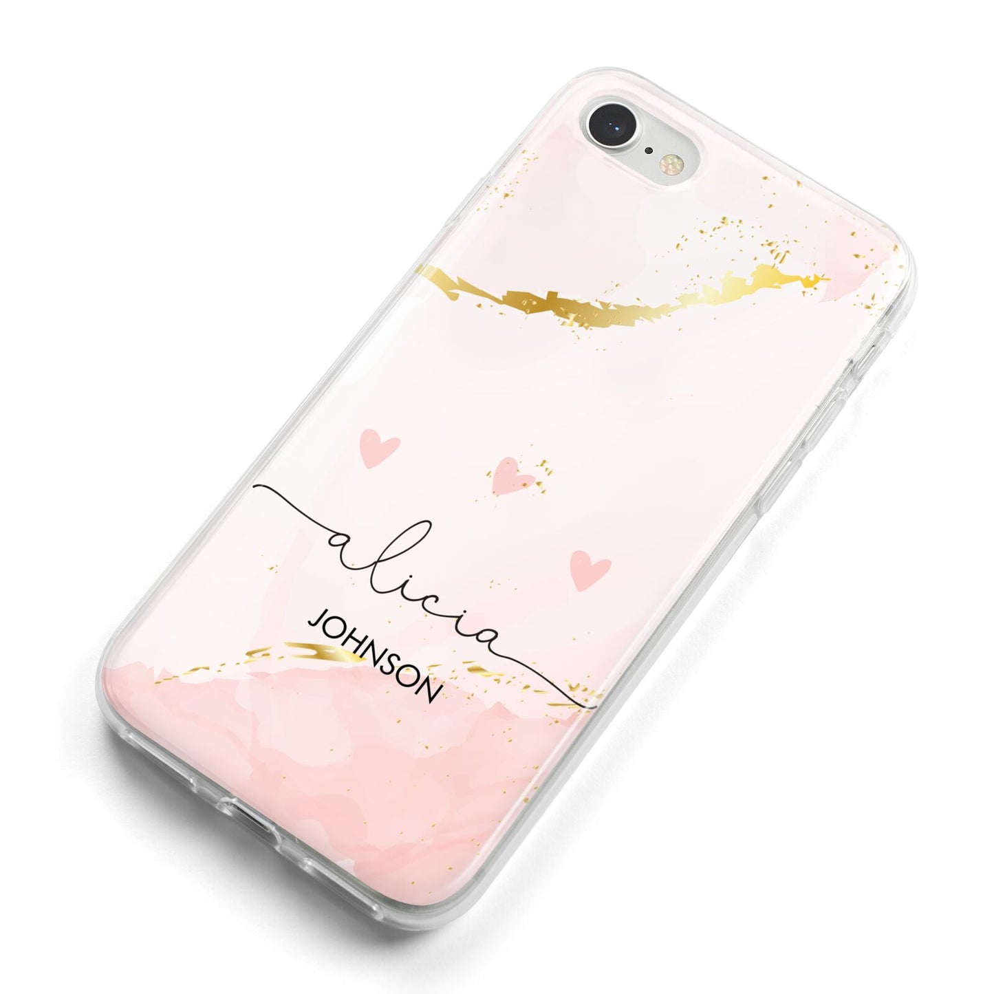 Personalised Pink Gold Marble Names iPhone 8 Bumper Case on Silver iPhone Alternative Image