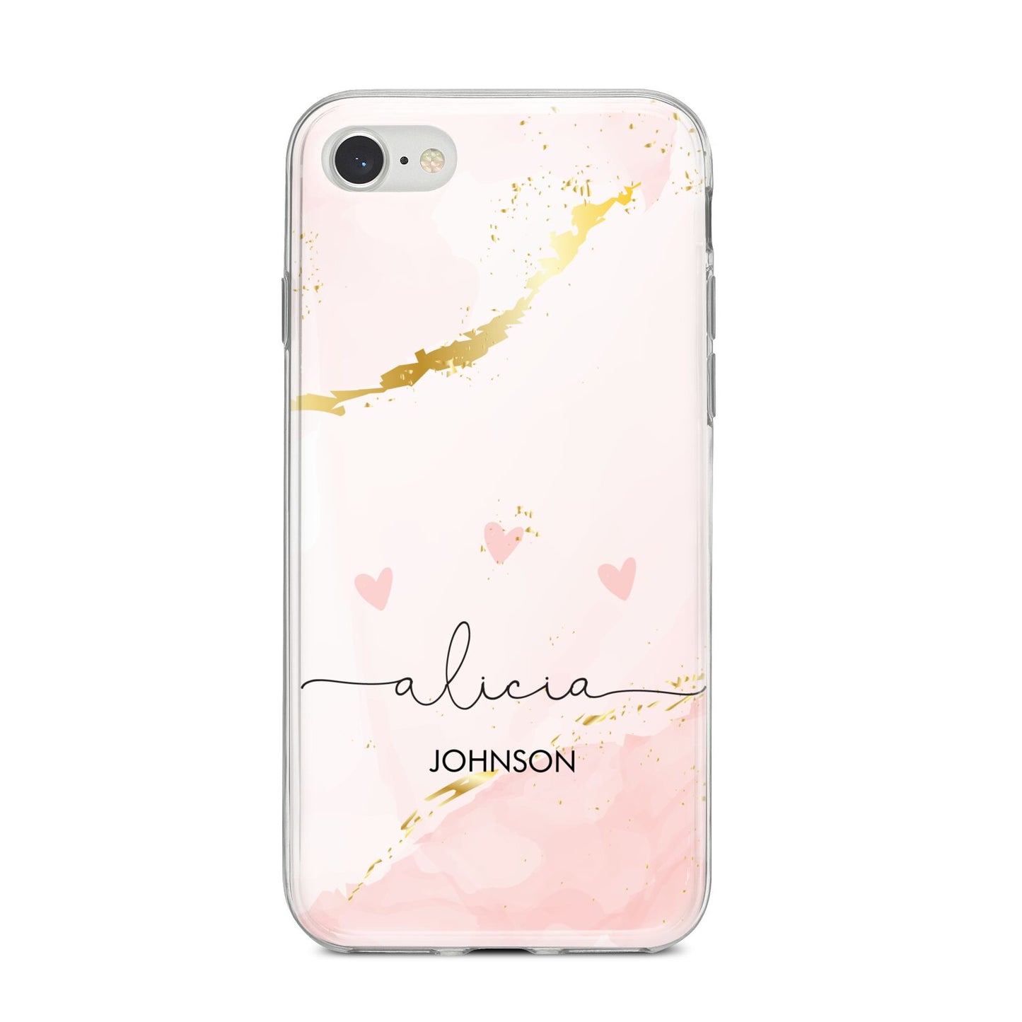 Personalised Pink Gold Marble Names iPhone 8 Bumper Case on Silver iPhone