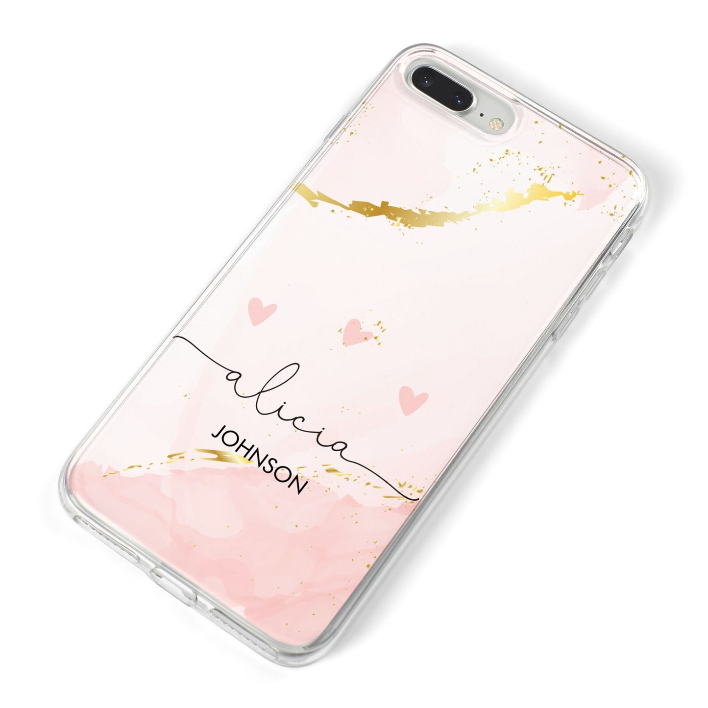 Personalised Pink Gold Marble Names iPhone 8 Plus Bumper Case on Silver iPhone Alternative Image